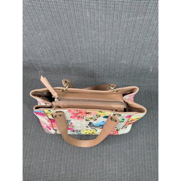 Bueno Floral & Butterfly Print Tote Bag With Tan Handles & Multiple Compartments - Picture 5 of 12